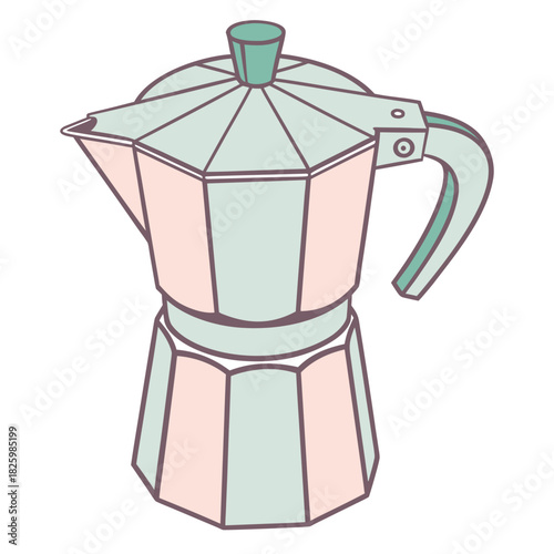 Pastelcolored Italian Moka Pot Illustration for Coffee Brewing and Enjoyment
