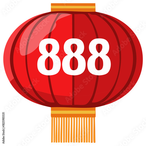Illustration of a traditional red Chinese lantern with the lucky number 888