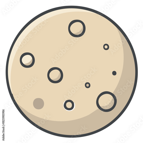 Cartoon full moon with craters illustration. Simple celestial body icon for space and astronomy.