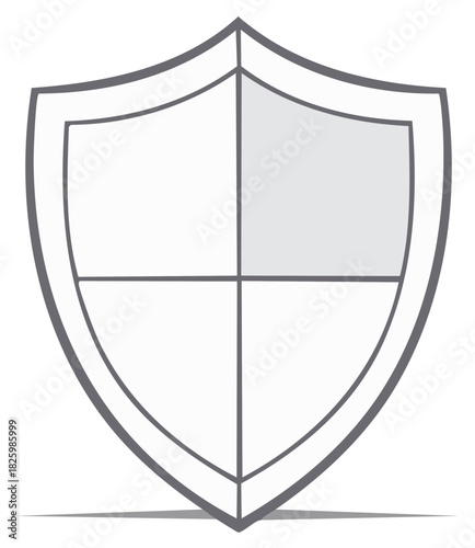Modern simple shield icon with one gray quadrant representing security protection safety or achievement concept