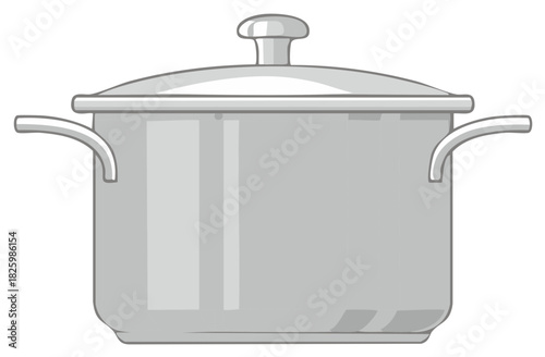 Cooking Pot Still Life with Lid Stainless Steel Cookware Illustration