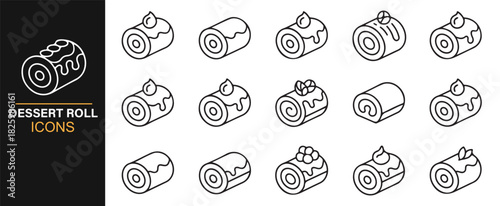 Vector dessert icons showing pastry rolls, icing, and sweet decorations