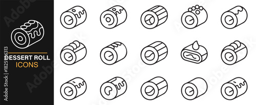 Line-style dessert roll icons with cream toppings and pastry variations