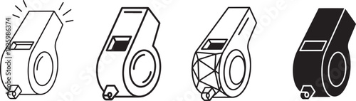 Whistle icon set line art vector illustration for sports, referee, coach, warning, alert, safety, and direction. simple graphic elements. Vector