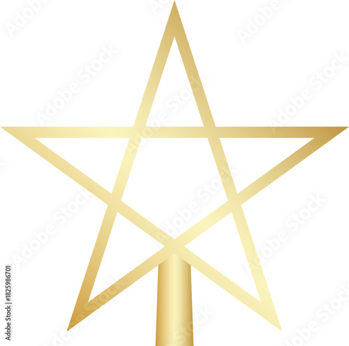 Gold  Star Tree Topper isolated on white background. Gold Christmas star set. Vector PNG JPG