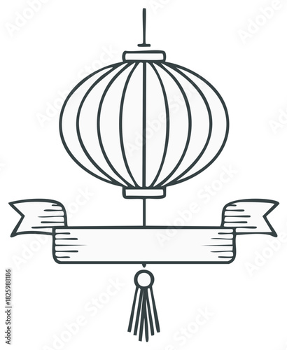 Hand drawn outline lantern with empty banner and tassel decoration