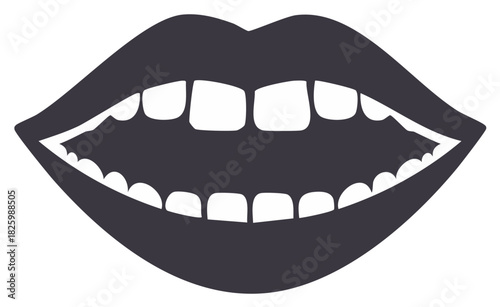 Stylized dark open mouth showing teeth and gums with a visible gap between front teeth