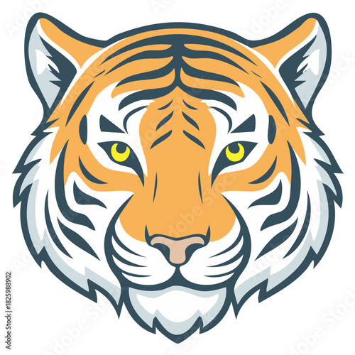 Wallpaper Mural Illustration of Striking Tiger Face with Bold Stripes and Intense Yellow Eyes Torontodigital.ca