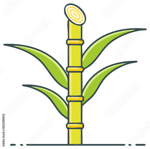 Stylized Sugarcane Plant Icon with Green Leaves and Yellow Stalk