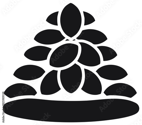 Black silhouette of abstract organic stacked shapes forming a decorative conical design