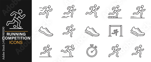 Jogging and race event icon set in clean minimal line-style design