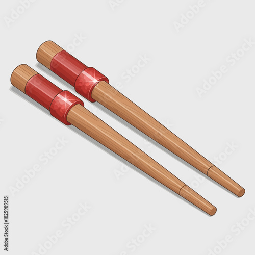 Illustration of wooden chopsticks with red ring accents for eating asian cuisine