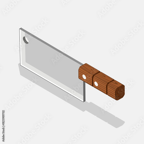 Isometric style cleaver with wooden handle, vector based illustration