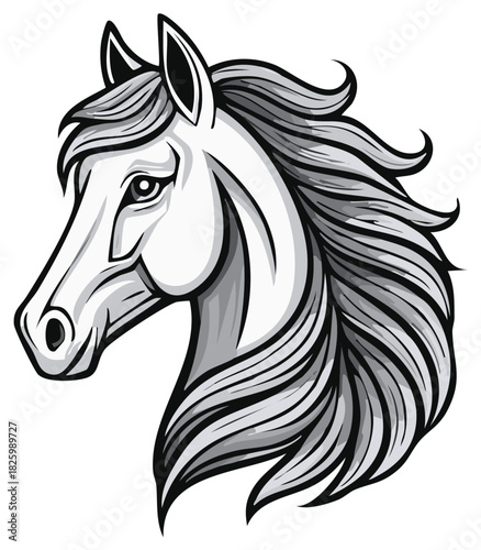 Majestic Horse Head Profile Illustration with Flowing Mane