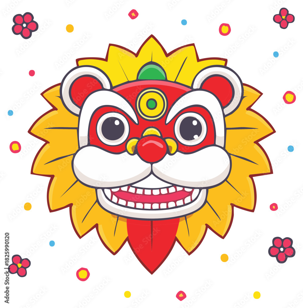 Fototapeta premium Happy Chinese Lion Dance Head Cartoon for Traditional Lunar New Year