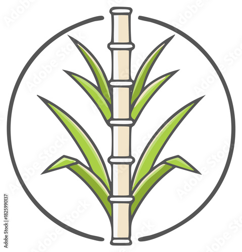 Sugarcane Stem Illustration: Minimalist Design, Leafy Growth, Circle Frame