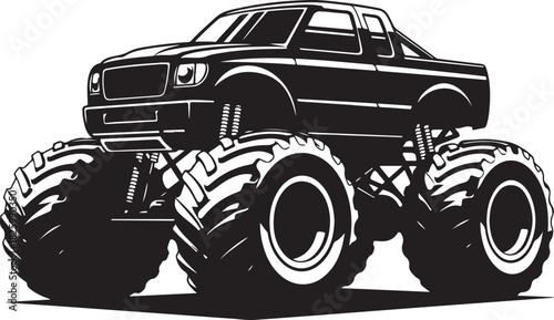 Bold monster truck design with massive tires and robust suspension
