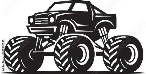 Black silhouette of a powerful monster truck, off-road vehicle