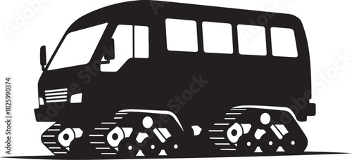 Heavy duty tracked transport vehicle silhouette for winter travel