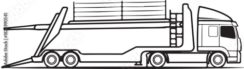 Car transporter truck line art illustration side view isolated