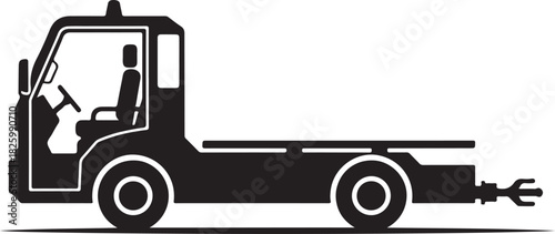 Side view silhouette of a flatbed recovery tow truck vehicle.