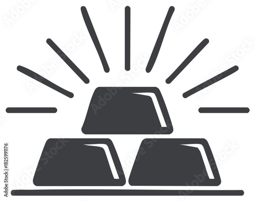 Illustration of three stacked gold bars with radiating lines symbolizing wealth and prosperity