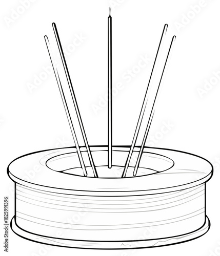 Spool of 3D printer filament black and white line art illustration