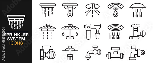 Professional sprinkler and irrigation icon collection for industrial use
