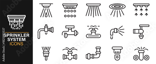 Minimal vector icon set for irrigation, plumbing, and watering equipment