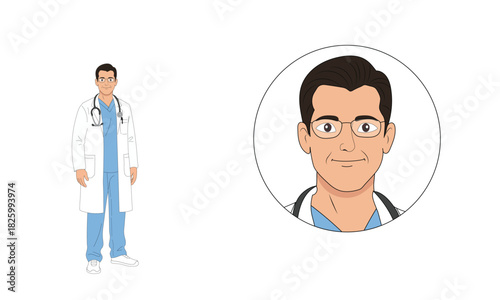 Male doctor character and avatar illustration