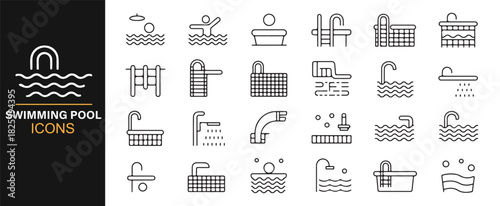 Simple vector pool icons for leisure, water parks, and wellness centers