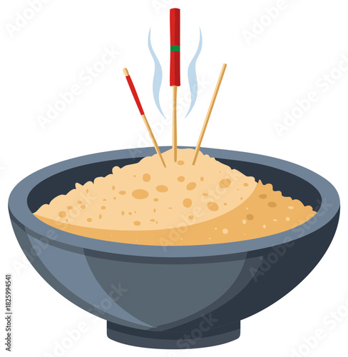 Incense Sticks Burning in Bowl Filled with Sand Creating Spiritual Atmosphere