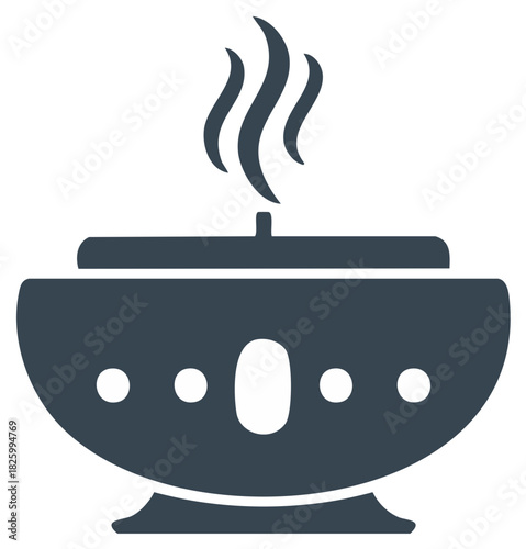 Stylized illustration of an incense burner with rising steam
