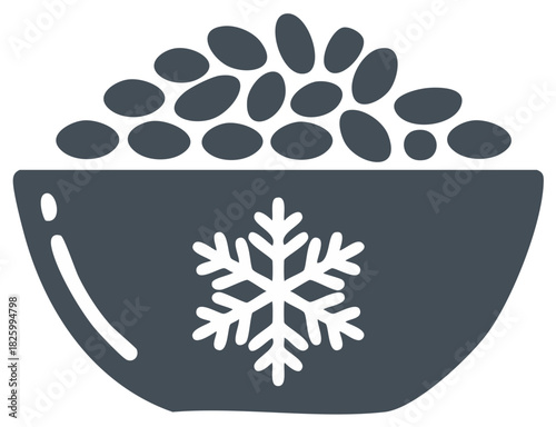 Bowl of frozen food icon with a snowflake symbol for cold preservation and storage
