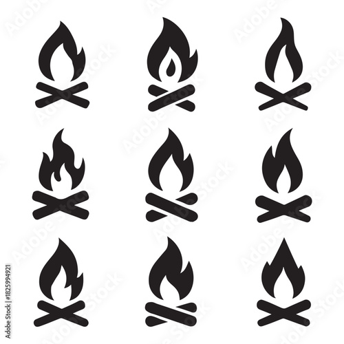 Set of fire flame vector icons. Collection of fire and flame icons vector