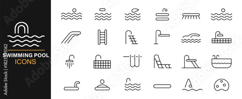 Modern vector icon set for pools, spas, and water recreation facilities