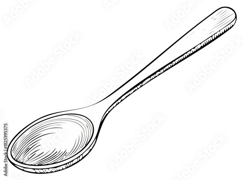 Hand drawn illustration of a simple wooden spoon in a sketch style