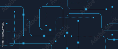 Abstract digital AI circuit board background with tech icons. Digital technology motherboard texture design. Engineering circuit board concept for poster, header, banner, website, presentation