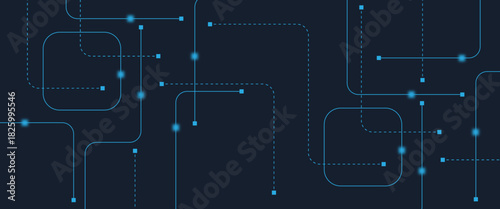 Abstract digital AI circuit board background with tech icons. Digital technology motherboard texture design. Engineering circuit board concept for poster, header, banner, website, presentation