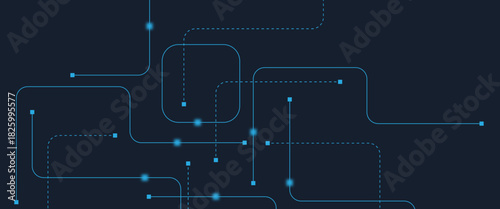 Abstract digital AI circuit board background with tech icons. Digital technology motherboard texture design. Engineering circuit board concept for poster, header, banner, website, presentation