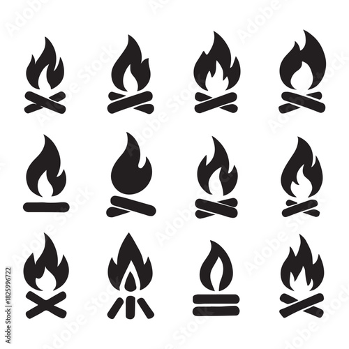 Set of fire flame vector icons. Collection of fire and flame icons vector