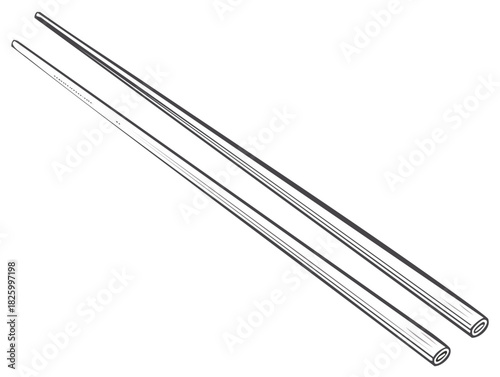 Line drawing of two diagonal chopsticks isolated on white background