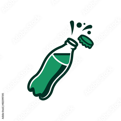 Cartoon Soda Bottle Opening Icon on White Background Vector Art Illustration on white background.