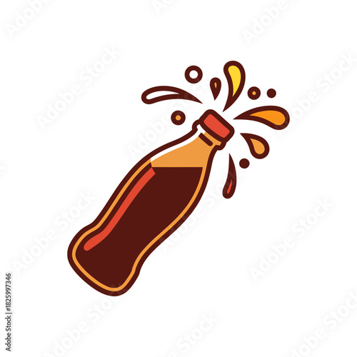 Cartoon Soda Bottle Opening Icon on White Background Vector Art Illustration on white background.