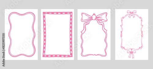 Pink Coquette Frame Set – Hand Drawn Bow & Ribbon Borders for Valentine, Wedding & Scrapbook Design