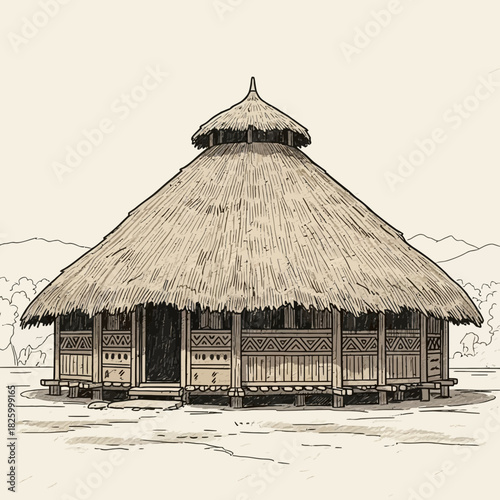 Cultural Heritage: Detailed Sketch of a Traditional Tribal House Structure