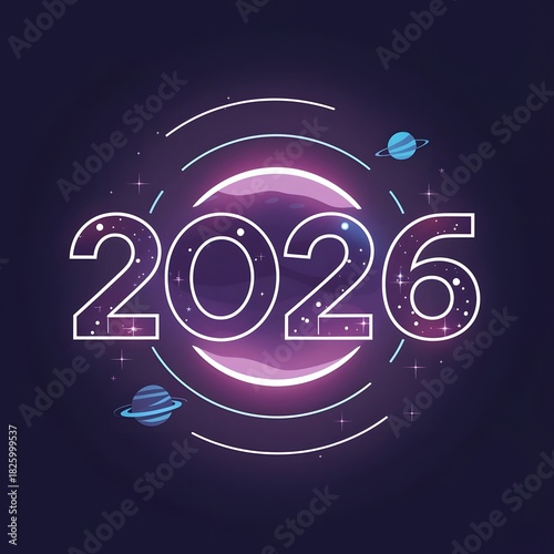 2026 Galaxy Art – Star-Formed Numbers with Planets & Night Sky happy new year artwork