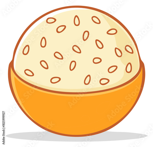 Cartoon bowl of porridge or oatmeal with seeds vector illustration of tasty cereal breakfast