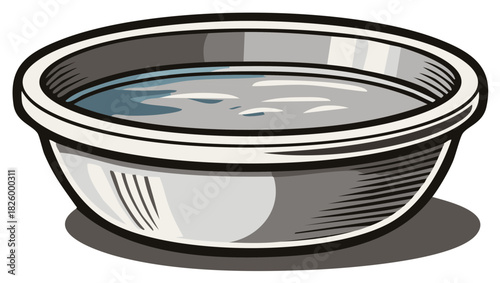 Stylized Illustration of a Shallow Bowl Filled with Water