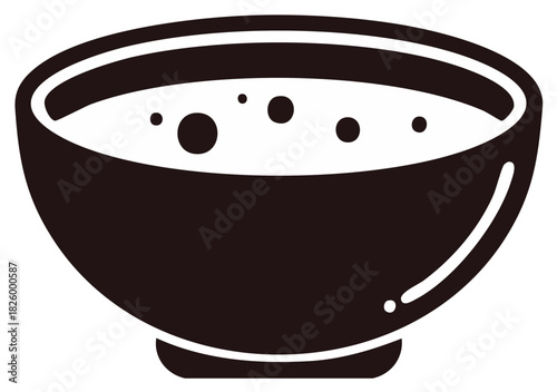 Minimalist silhouette icon of an Asian food bowl filled with soup or rice